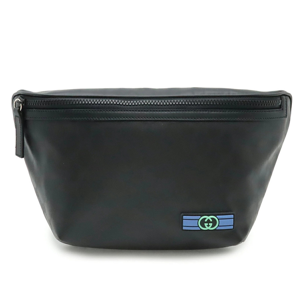 Gucci Crystal GG Belt Bag Waist Hip Body Vinyl Leather Black Blue Green